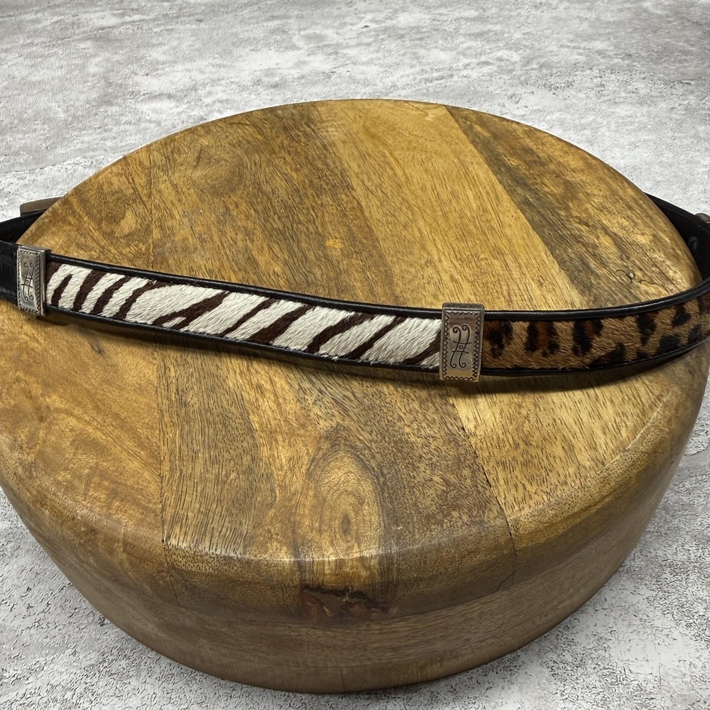 Western Leather Belt Womens XL 36 Zebra Animal Print Cowboy Silver Buckle